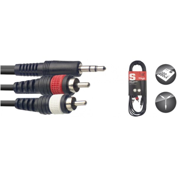 Stagg SYC3/MPS2CM E, kabel mini stereo JACK/2x RCA, 3m - Image 2