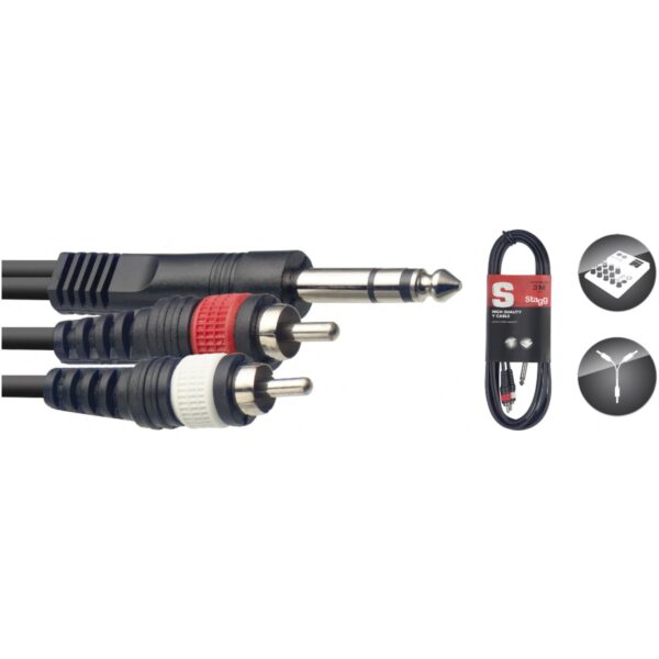 Stagg SYC2/PS2CM E, kabel 1x stereo JACK/2x RCA, 2m - Image 2