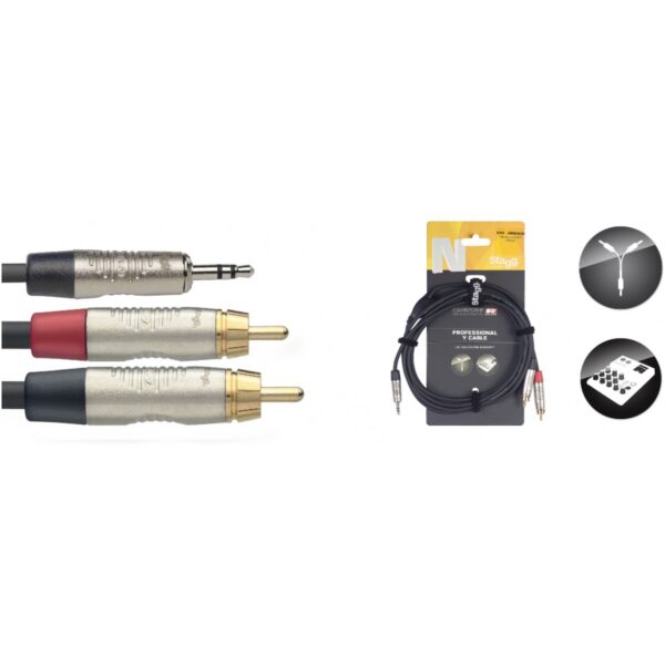 Stagg NYC1,5/MPS2CMR, kabel 2x RCA/mini JACK, 1,5m - Obrázek 2