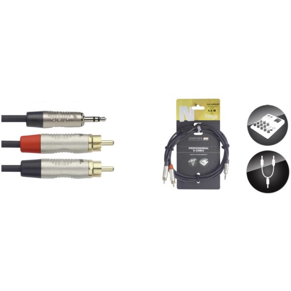 Stagg NUC1.5/MPS2CMR, kabel Jack 3,5 mm stereo - 2x RCA, 1,5m - Image 2