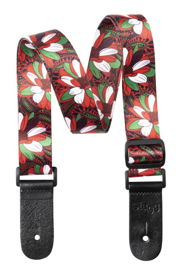 Stagg STE UKEFLOW RED, popruh pro ukulele, červený/zelený