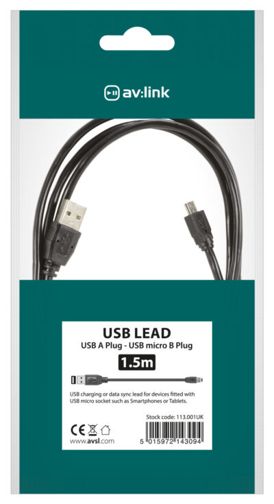 AV:link kabel USB 2.0, 1x typ A samec - 1x mikro 5-pin typ B samec, 1.5m