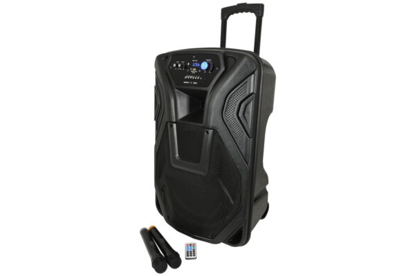 QTX BUSKER-15, mobilní 15" zvukový systém USB/SD/FM/BT/2x VHF, 100W