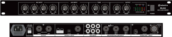 Adastra ML432, mikrofonní/linkový 19" mixážní pult, 1HE