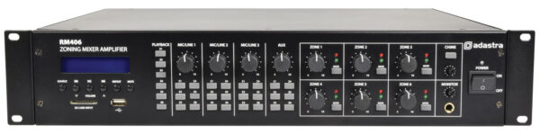 Adastra RM406, 100V 6-zónový mixážní zesilovač, 6x40W, BT/MP3/FM