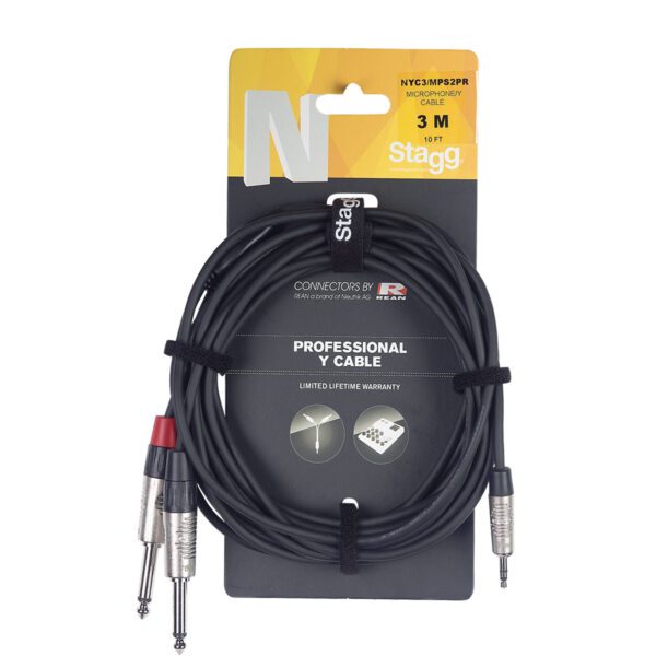 Stagg NYC2/MPS2PR, kabel 2x mono JACK/1 x stereo mini JACK, 2m - Image 3