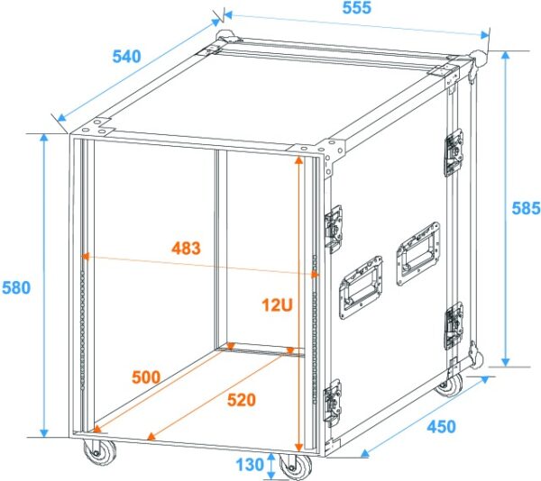 Rack Profi 12HE, hloubka 45cm, s kolečky, 9mm - Obrázek 3