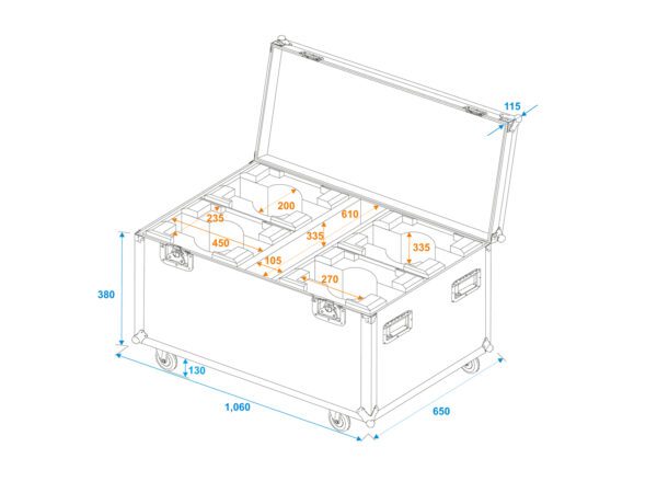 Roadinger Transportní Case pro 4x LED Eurolite LED TMH-X7,  otočná hlavice - Image 5