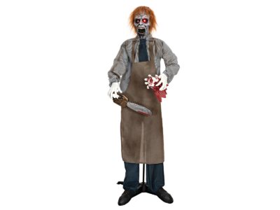 Halloween postava zombie s motorovou pilou, pohyblivá, 170 cm