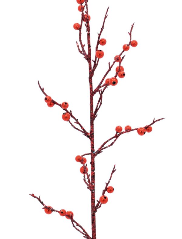 Větvička s bobulemi, červený glitter, 85 cm, 3ks - Image 3