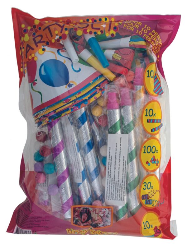 Párty set pro 10 osob, frkačky, serpentiny, píšťalky, kloboučky, vatové kuličky - Image 2