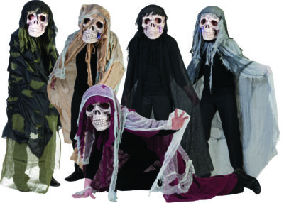 Halloween pelerína s lebkou a LED osvětlením, šedá