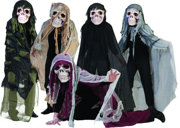 Halloween pelerína s lebkou a LED osvětlením, šedá
