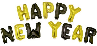 Sada fóliových balónků "HAPPY NEW YEAR", barva zlatá, černá