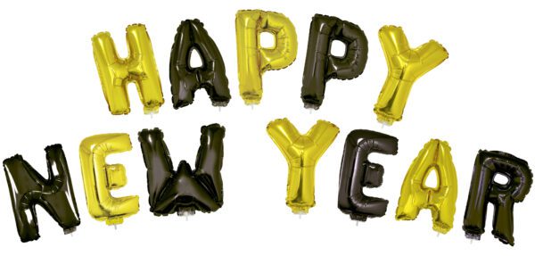 Sada fóliových balónků "HAPPY NEW YEAR", barva zlatá, černá