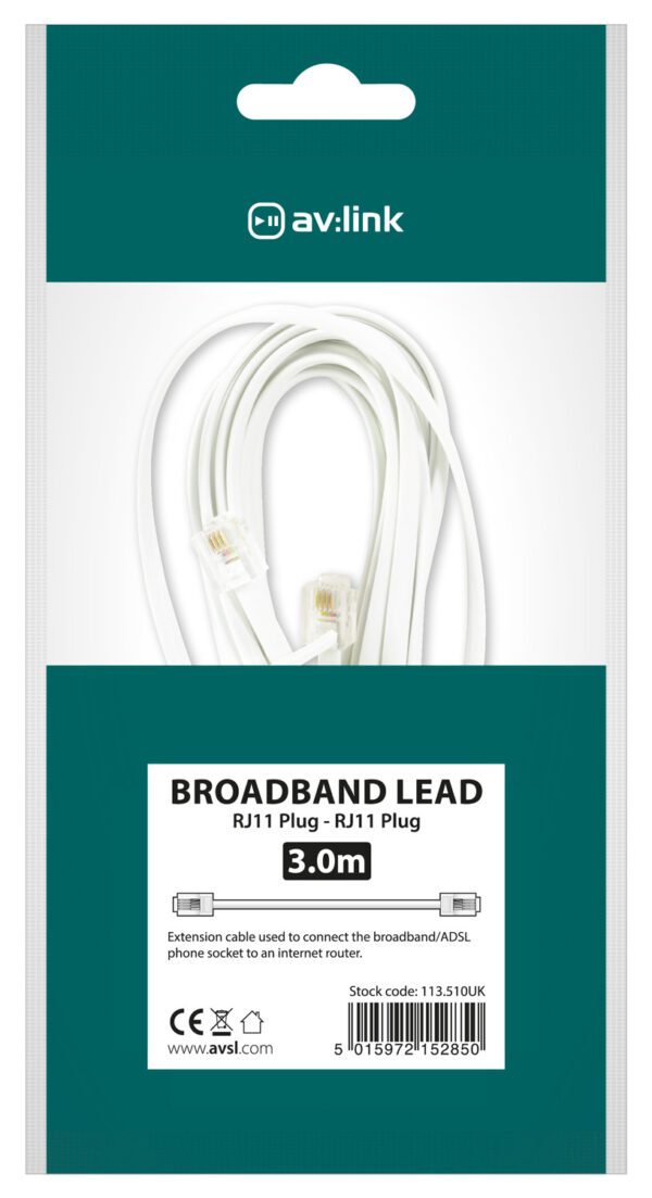 AV:link kabel telefonní 1x RJ11 6P4C samec - 1x RJ11 6P4C, bílý, 3m - Image 3