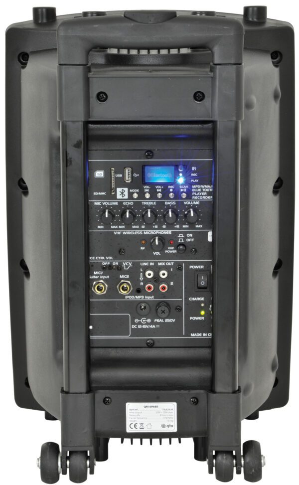 QTX QR10PABT, mobilní 10" zvukový systém MP3/SD/USB/BT/VHF, 50W - Image 3