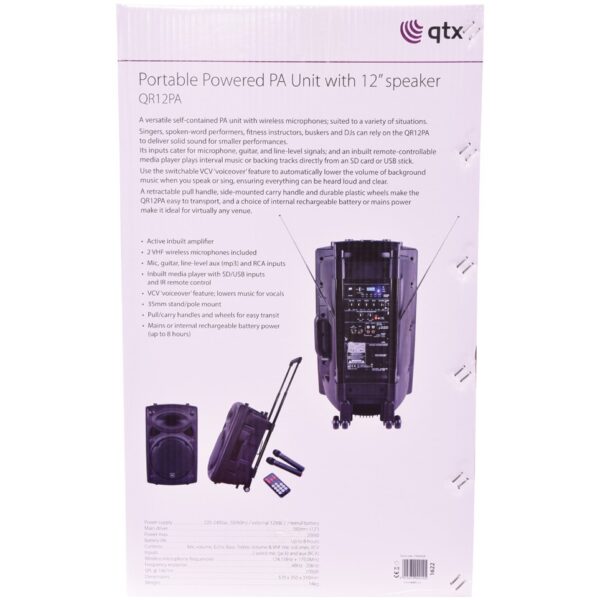 QTX QR12PA, mobilní 12" zvukový systém MP3/SD/USB/2x VHF, 200W - Image 8