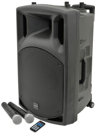 QTX QX15PA, mobilní 15" zvukový systém MP3/BT/FM/2x VHF, 250W