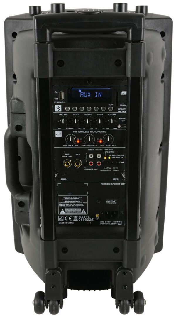 QTX QX15PA, mobilní 15" zvukový systém MP3/BT/FM/2x VHF, 250W - Image 3