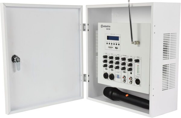 Adastra SA 120, nástěnný 100V zesilovač s UHF mikrofonem a přehrávačem médií
