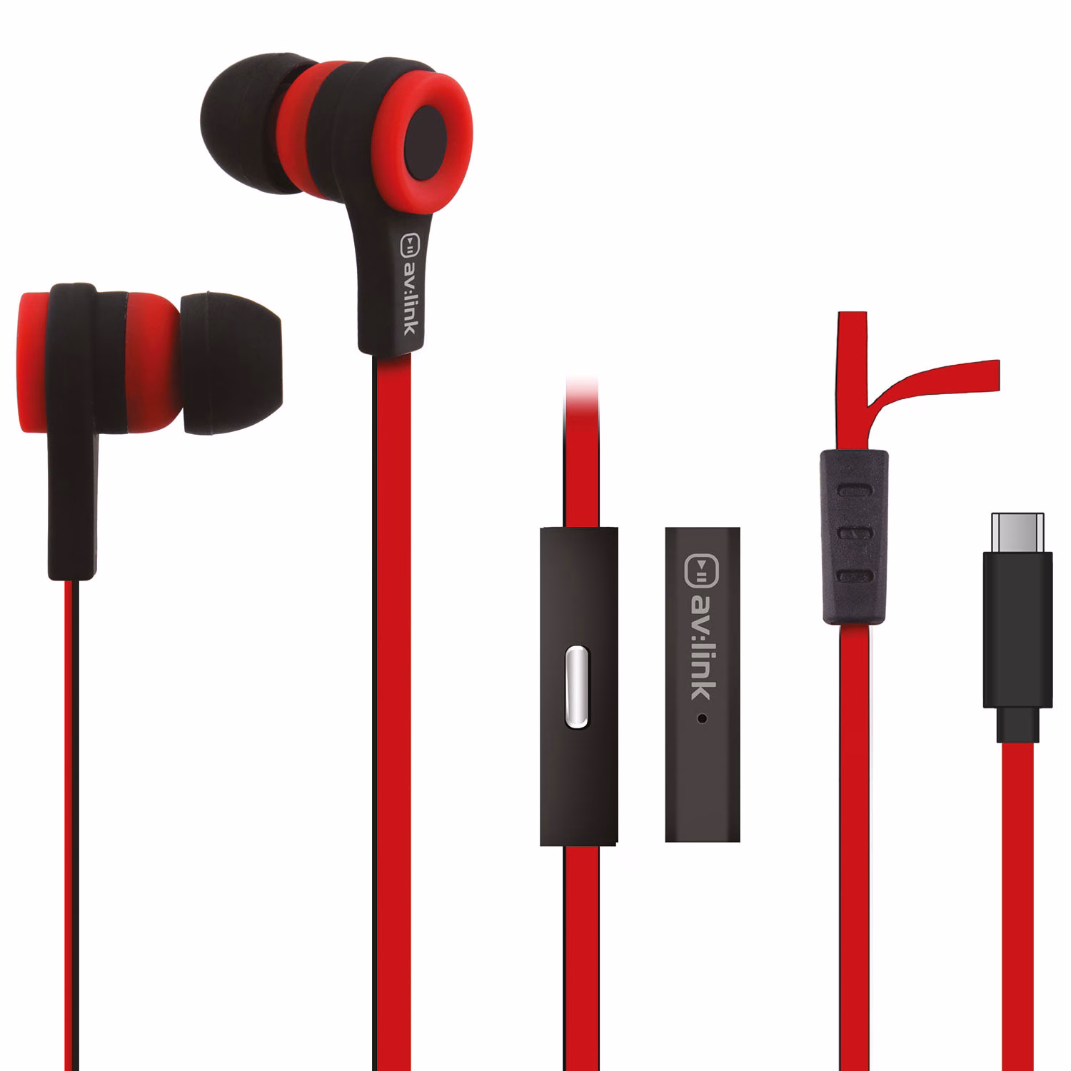 AV:link pogumovaná stereo sluchátka s handsfree, červeno-černá