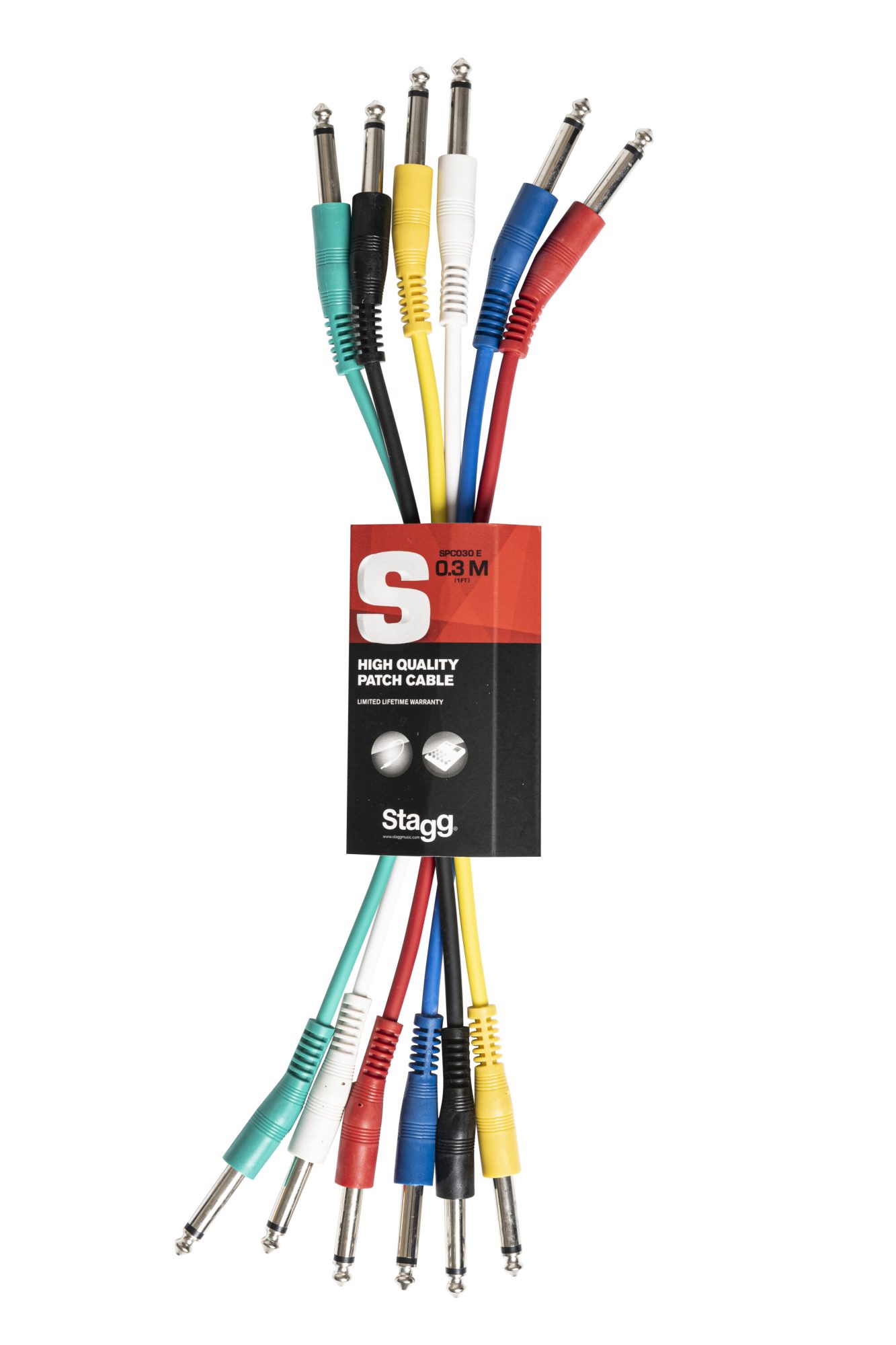 Stagg SPC030 E, propojovací mono kabely, Jack 6,3 mm – Jack 6,3 mm, 6 x 30 cm