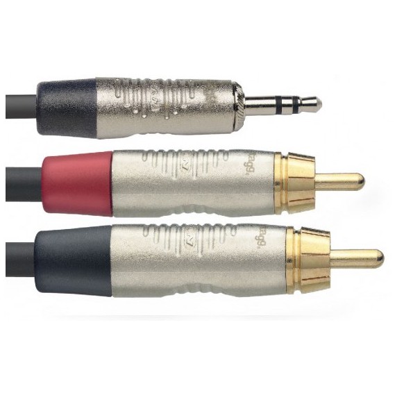 Stagg NYC1,5/MPS2CMR, kabel 1x mini stereo Jack 3,5mm/2x RCA, 1,5m