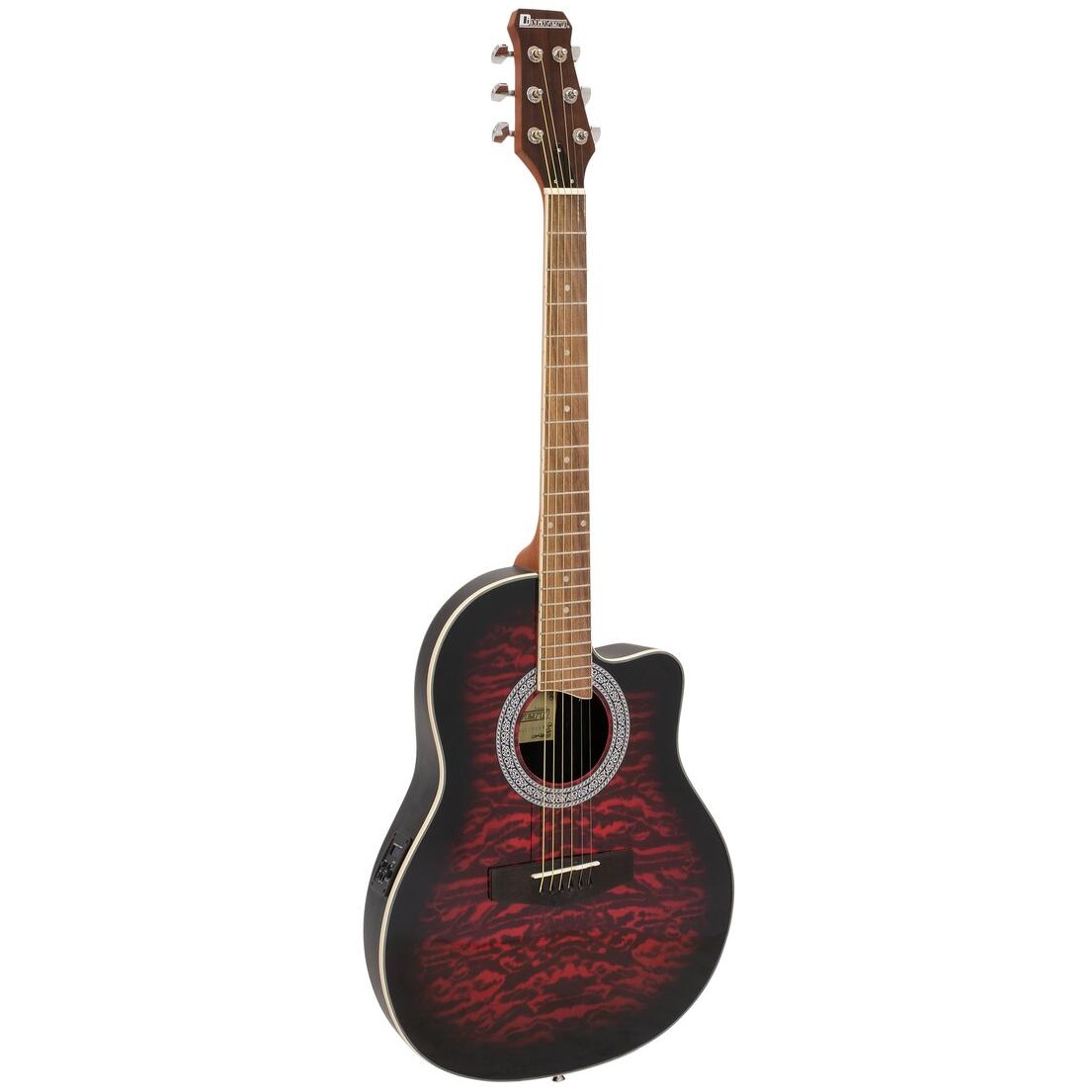 Dimavery RB-300, elektroakustická kytara typu Ovation, redburst žíhaná