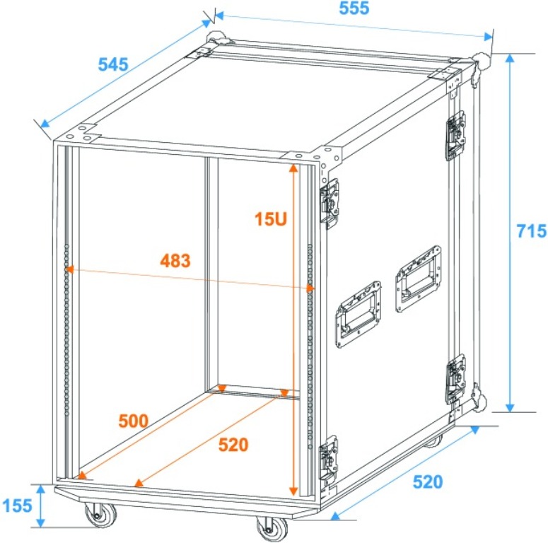 Rack Profi 15HE, hloubka 45cm, s kolečky, 9mm - Obrázek 3