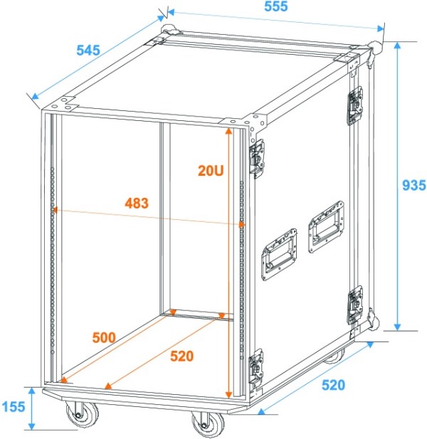Roadinger Rack Profi 20U, hloubka 45cm, s kolečky, 9mm - Obrázek 3