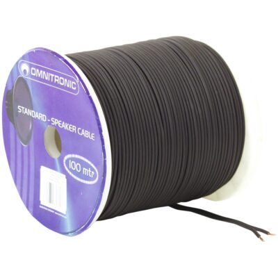 Omnitronic reproduktorový kabel, 2x1,5 mm, plochý, černý, 100 m cívka