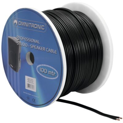 Omnitronic reproduktorový kabel, 2x2,5 mm, plochý, černý, 100 m cívka