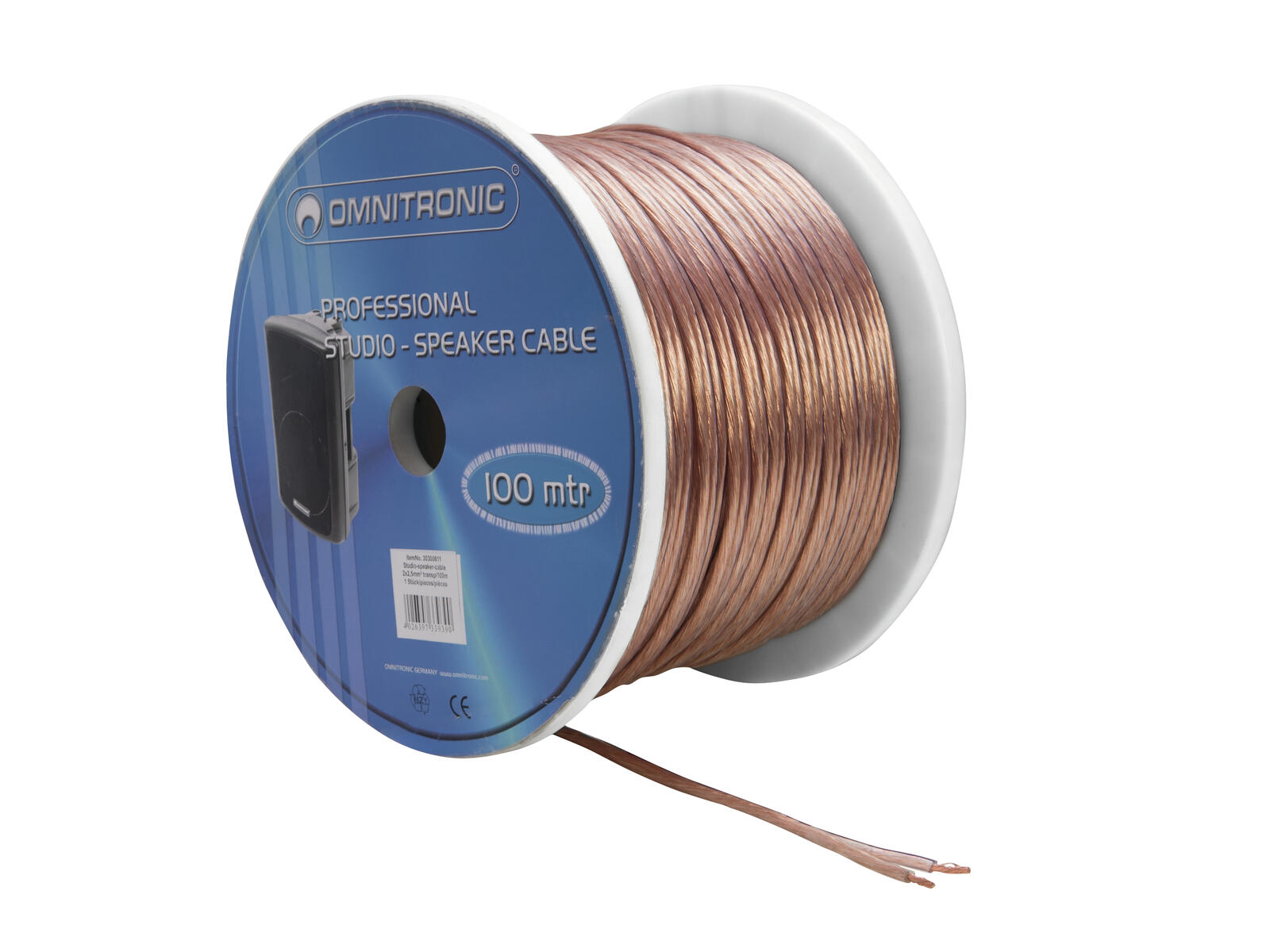 Omnitronic reproduktorový kabel, 2x2,5 mm, transparentní, 100 m cívka