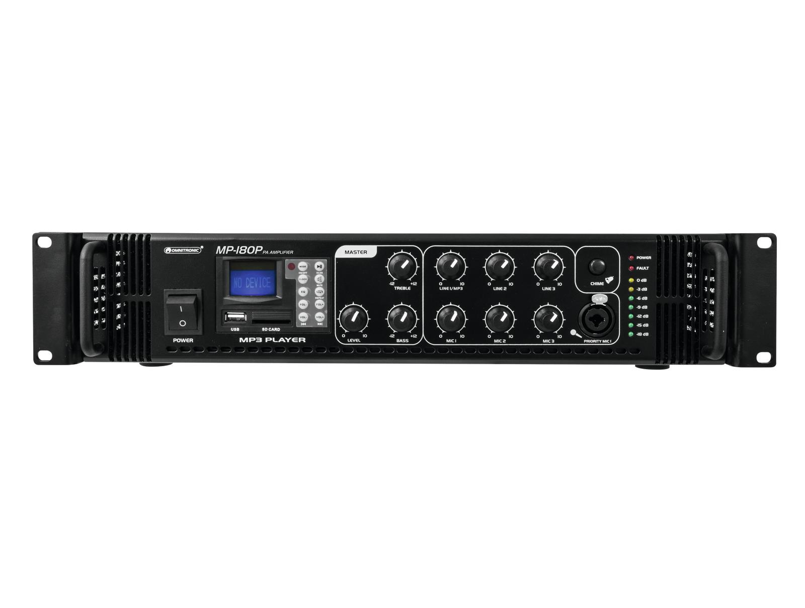 Omnitronic MP-180P, 100V mixážní zesilovač, 180W, MP3 - Obrázek 4