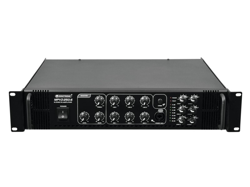Omnitronic MPVZ-250.6, 100V 6-zónový mixážní zesilovač, 250W