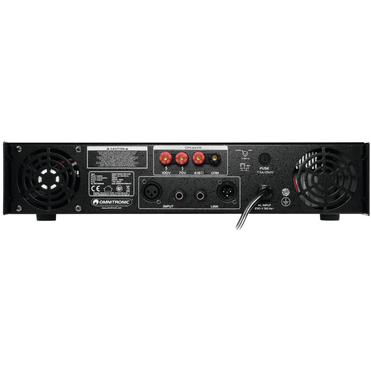 Omnitronic PAP-240, 100V zesilovač, 240W - Obrázek 3