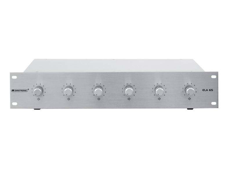 Omnitronic 6-ti zónový PA ovladač hlasitosti 20W stereo, stříbrný - Obrázek 5