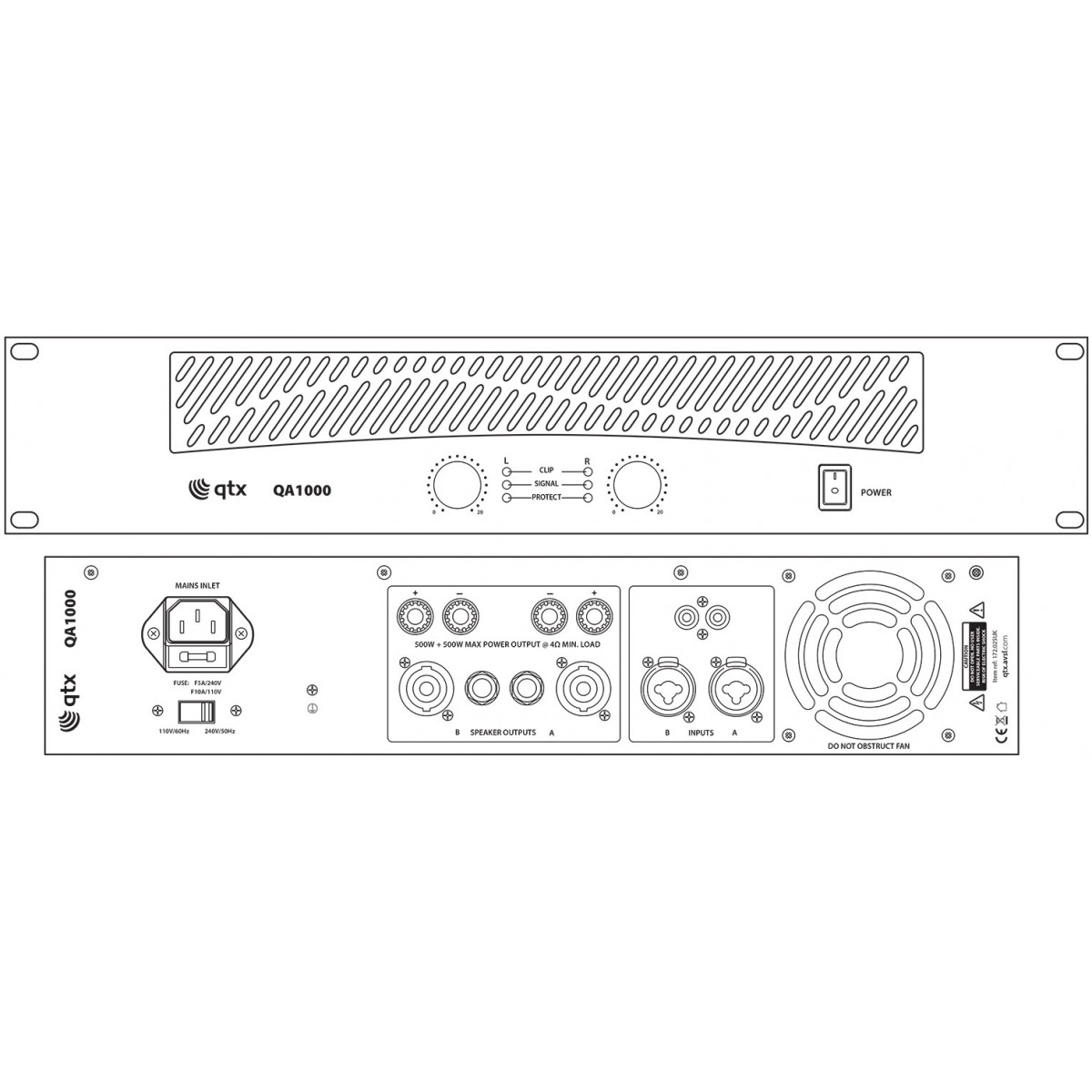 QTX QA-1000, zesilovač 2x 500W - Obrázek 4