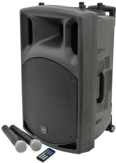 QTX QX15PA, mobilní 15" zvukový systém MP3/BT/FM/2x VHF, 250W