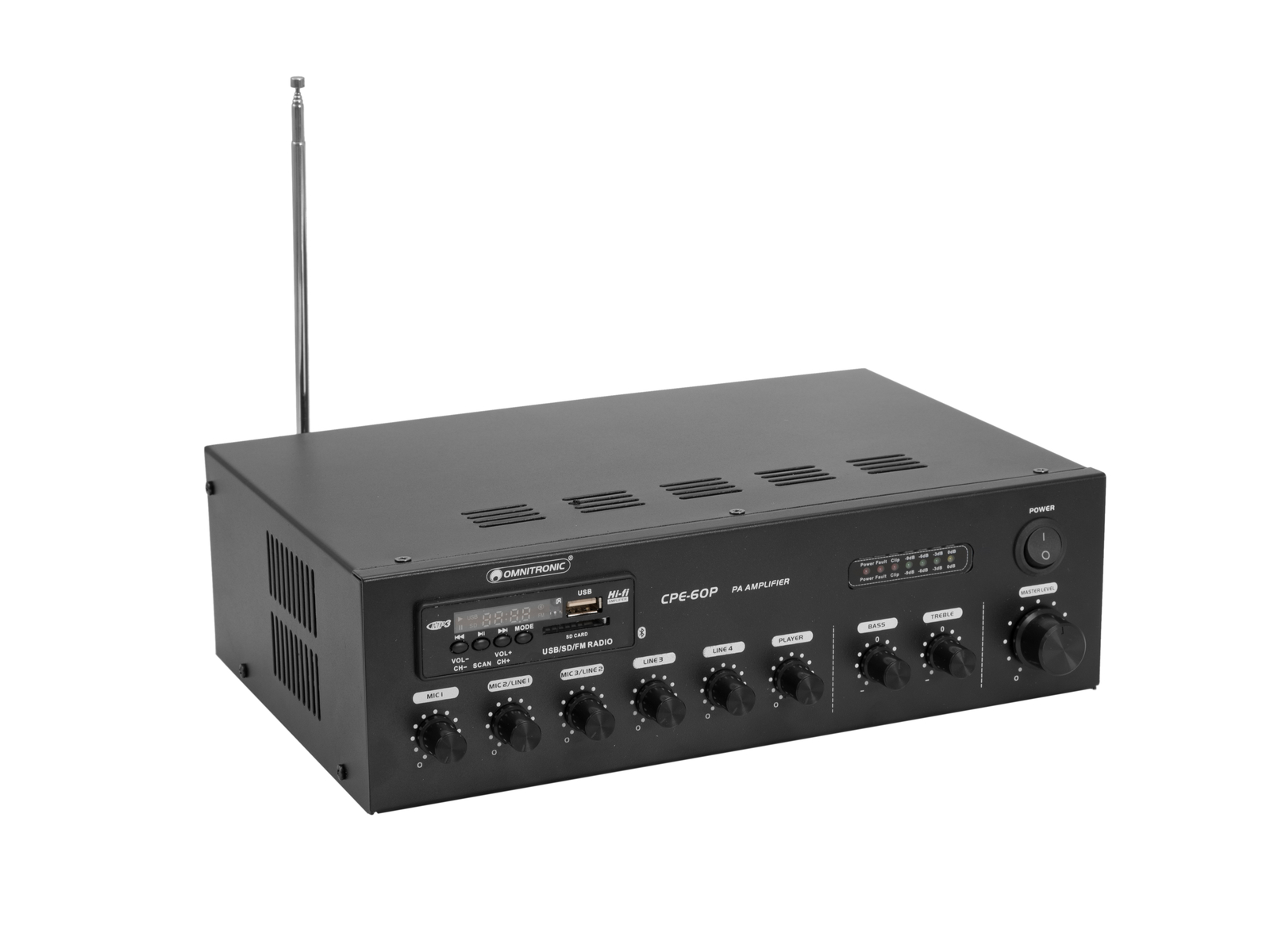 Omnitronic CPE-60P PA, 100V mixážní zesilovač, 60W, BT/MP3/FM