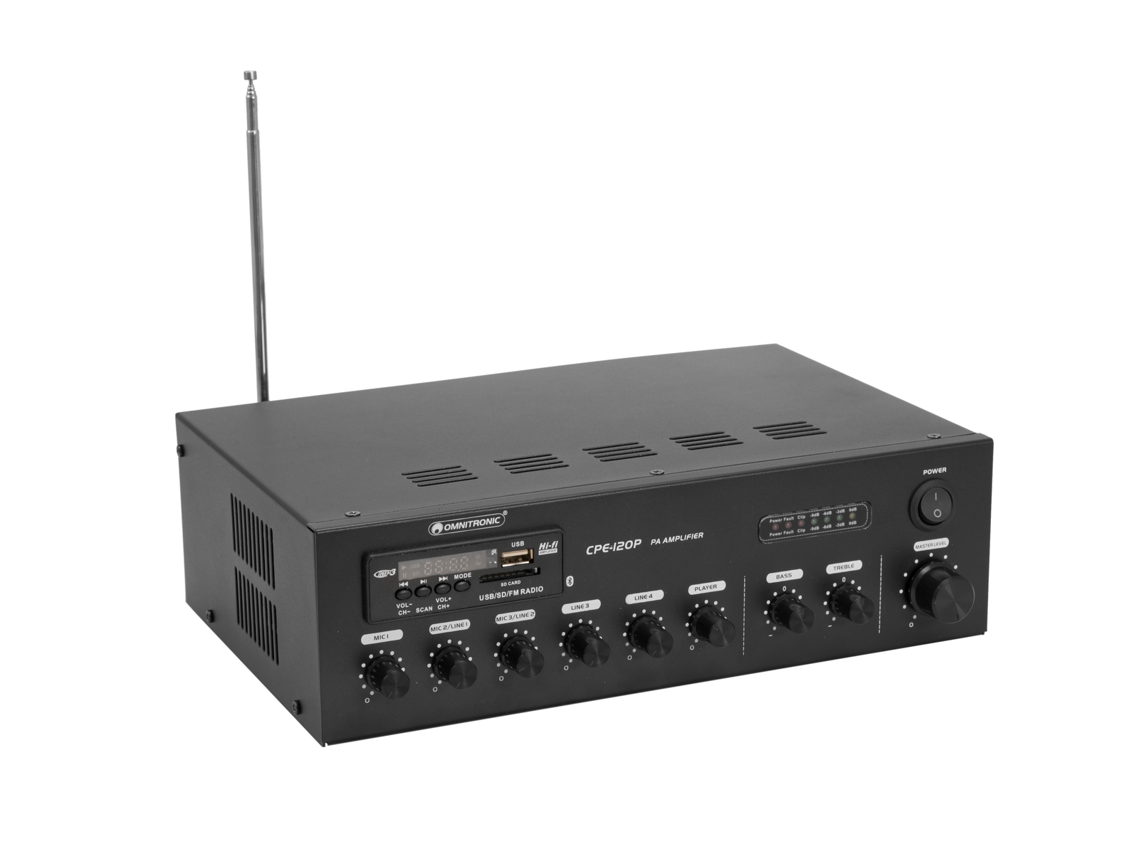 Omnitronic CPE-120P PA, 100V mixážní zesilovač, 120W, BT/MP3/FM