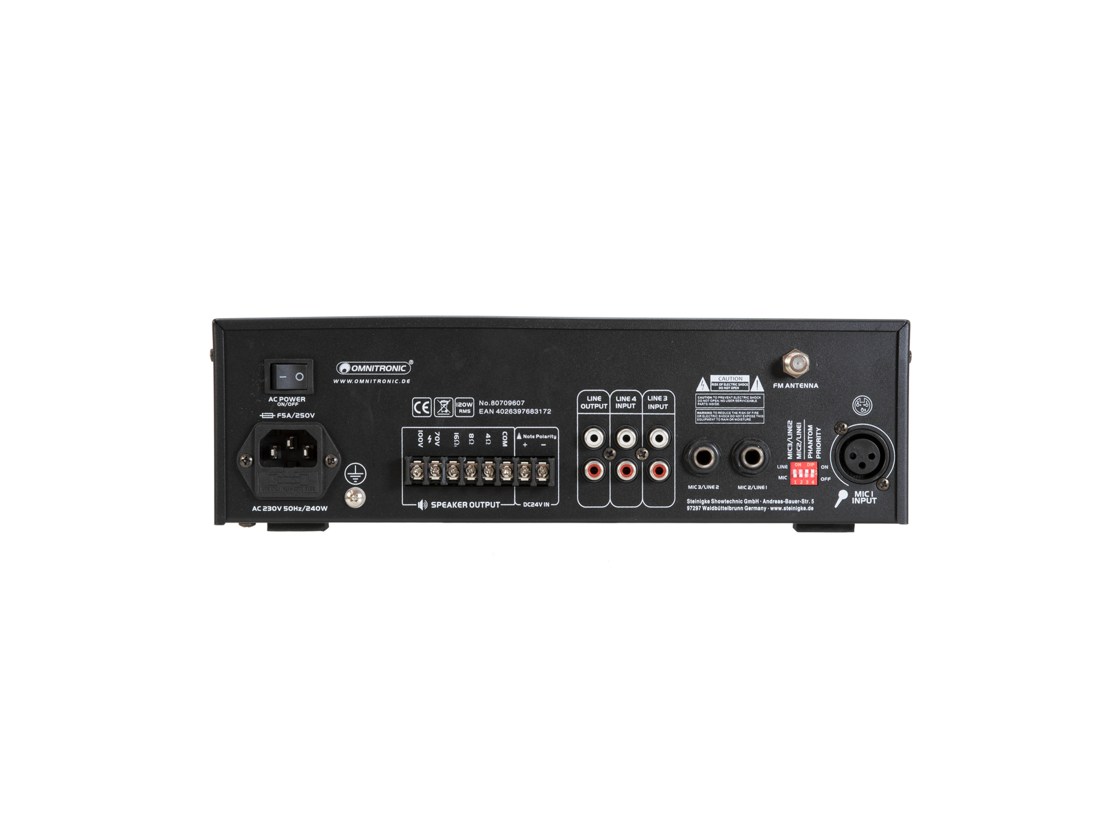 Omnitronic CPE-120P PA, 100V mixážní zesilovač, 120W, BT/MP3/FM - Obrázek 4