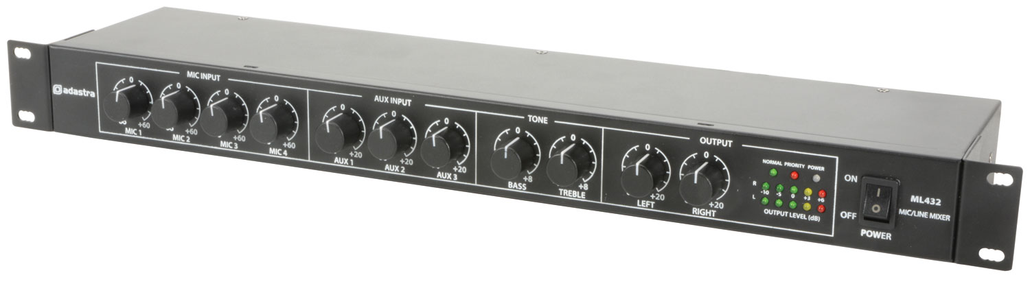 Adastra ML432, mikrofonní/linkový 19" mixážní pult, 1HE - Obrázek 3