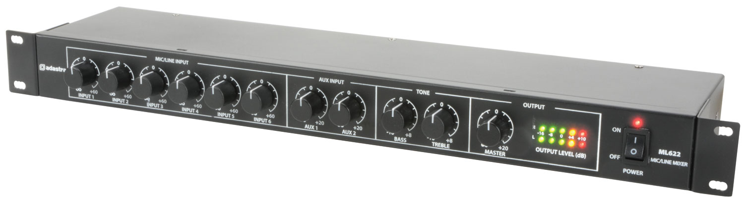 Adastra ML622, mikrofonní/linkový 19" mixážní pult, 1HE - Obrázek 3