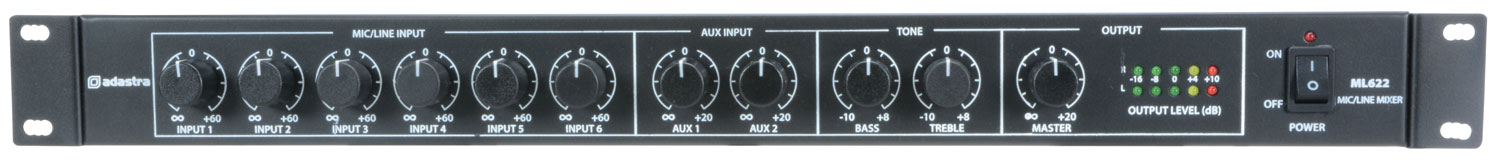 Adastra ML622, mikrofonní/linkový 19" mixážní pult, 1HE - Obrázek 6