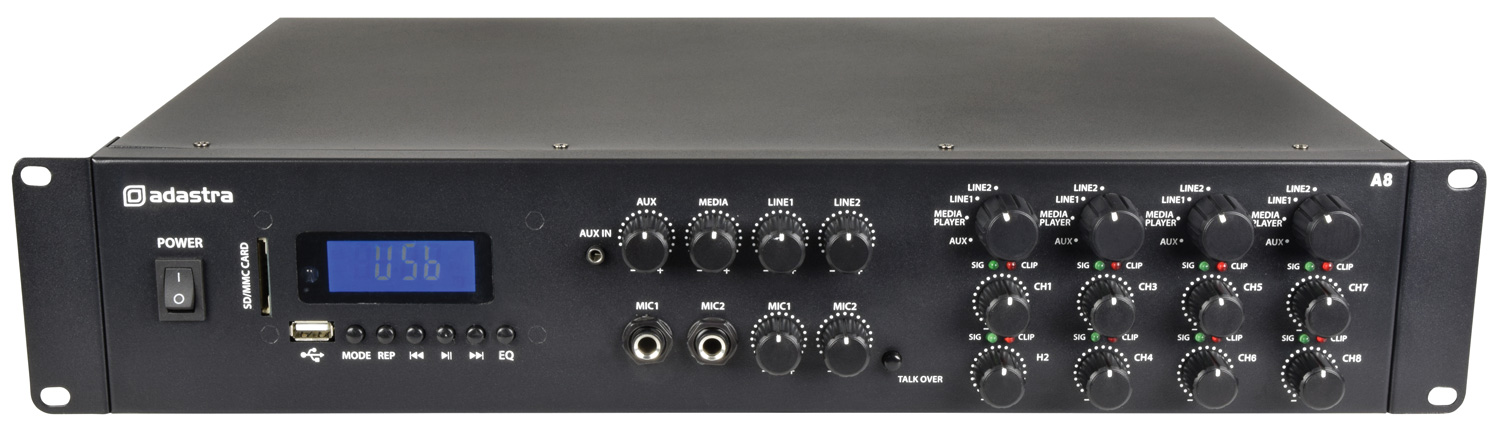 Adastra A8, mixážní 4-zónový zesilovač 8x 100W, BT/MP3/FM