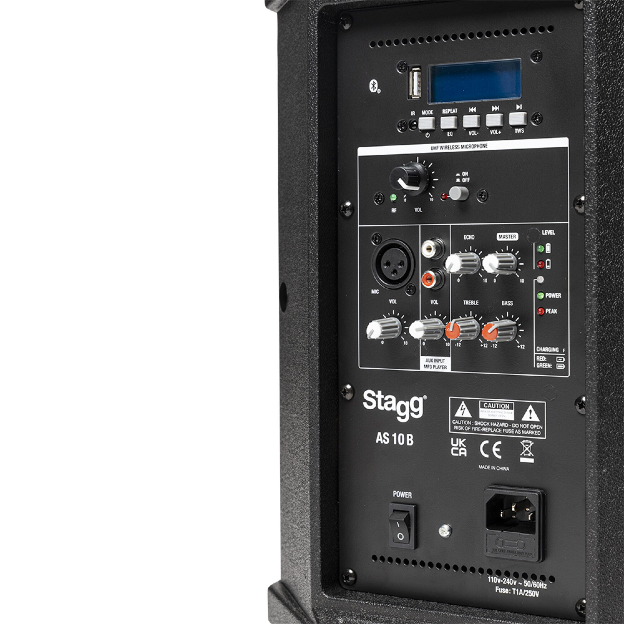 Stagg AS10B, mobilní 10" zvukový systém MP3/BT/USB/TWS/1x UHF, 125W - Obrázek 6