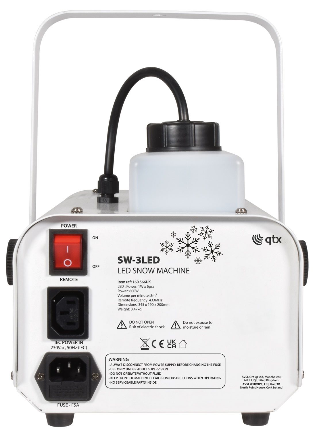 QTX SW-3LED, výrobník sněhu, 800W, 6x 1W LED RGB, DMX, IR - Obrázek 8