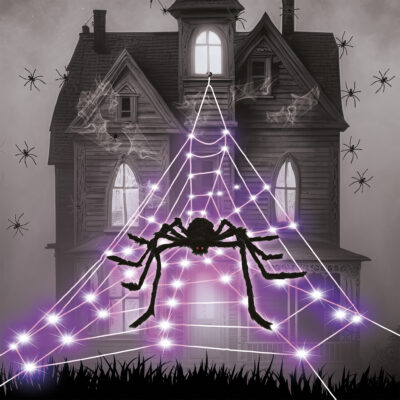 Halloween LED pavučina s pavoukem, 5 m